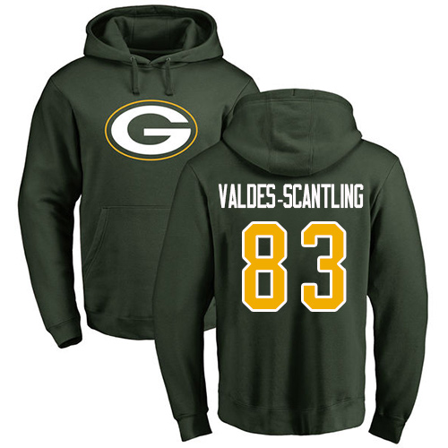 Men Green Bay Packers Green 83 Valdes-Scantling Marquez Name And Number Logo Nike NFL Pullover Hoodie Sweatshirts